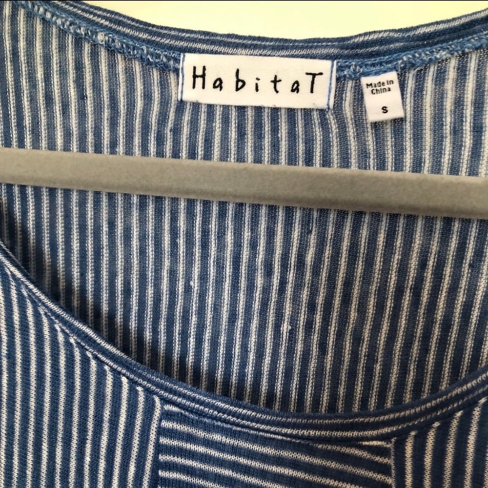 Habitat Elbow Sleeve Striped Tunic Top Sz S Linen EUC